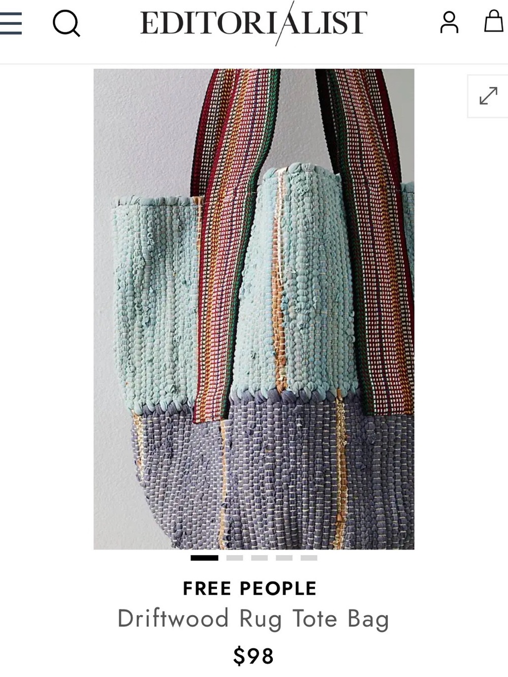 Free People Driftwood Rug Tote Bag in Mint, Gray, Multicolor Straps